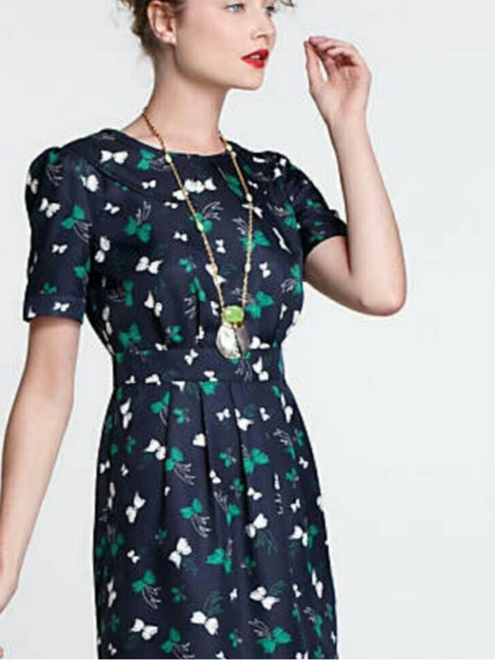 Hi There Karen Walker Bow Collar Dress 4 anthropologie silky navy blue tethered